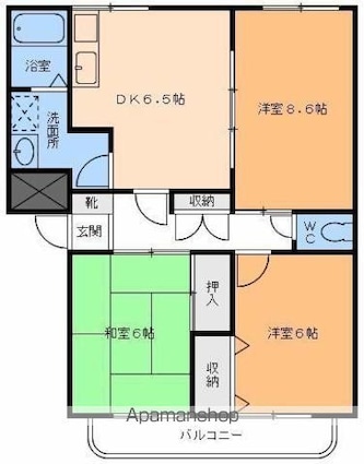 ヴァン・ヴェール久米[3DK/64.72m2]の間取図