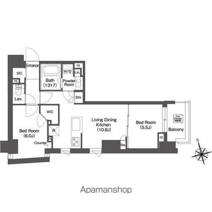 ミリアレジデンス浅草駒形[2LDK/50.95m2]の間取図