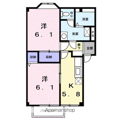 フラワーガーデン２[2K/44.52m2]の間取図