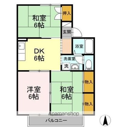 プリオールエフ　Ａ棟[3DK/53.86m2]の間取図