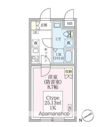 スカイラシクラス平和台[1K/25.13m2]の間取図