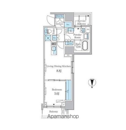 パークアクシス蔵前[1LDK/42.09m2]の間取図