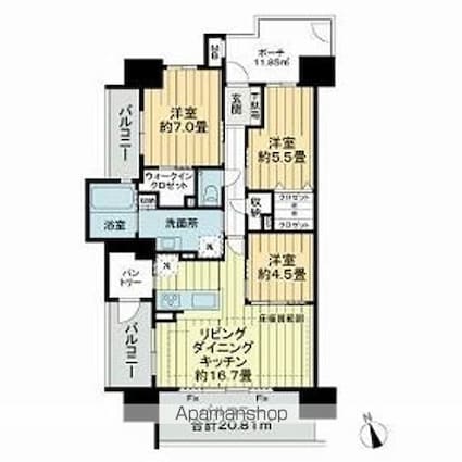 サーパス甲府朝日[3LDK/82.83m2]の間取図