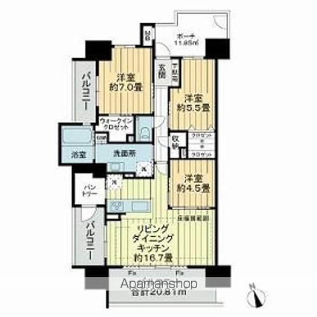 サーパス甲府朝日[3LDK/82.83m2]の間取図