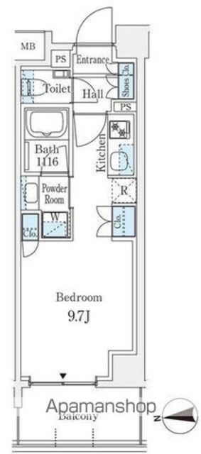 リビオ四谷[1R/25.32m2]の間取図