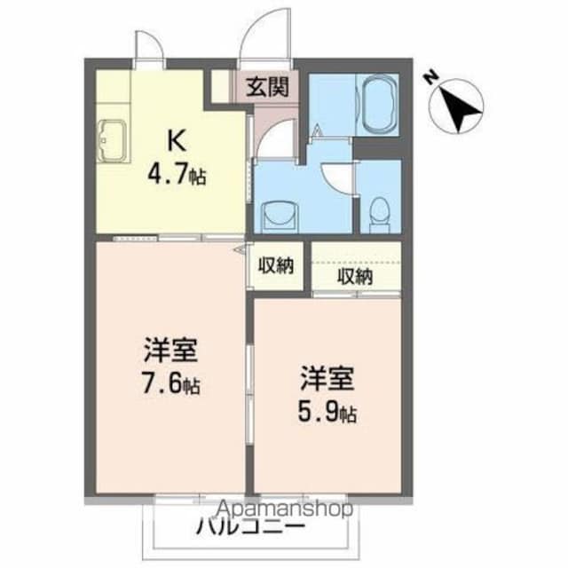 アイア石堂[2K/41.2m2]の間取図