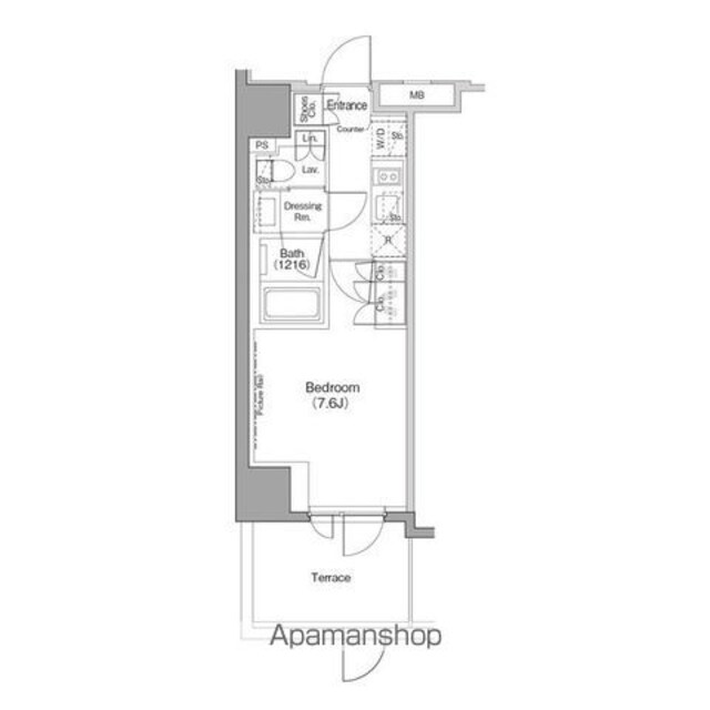 ザ・パークハビオ木場[1K/25.18m2]の間取図