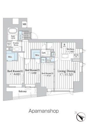ザ・グランクラッセ日本橋イースト[3LDK/71.32m2]の間取図
