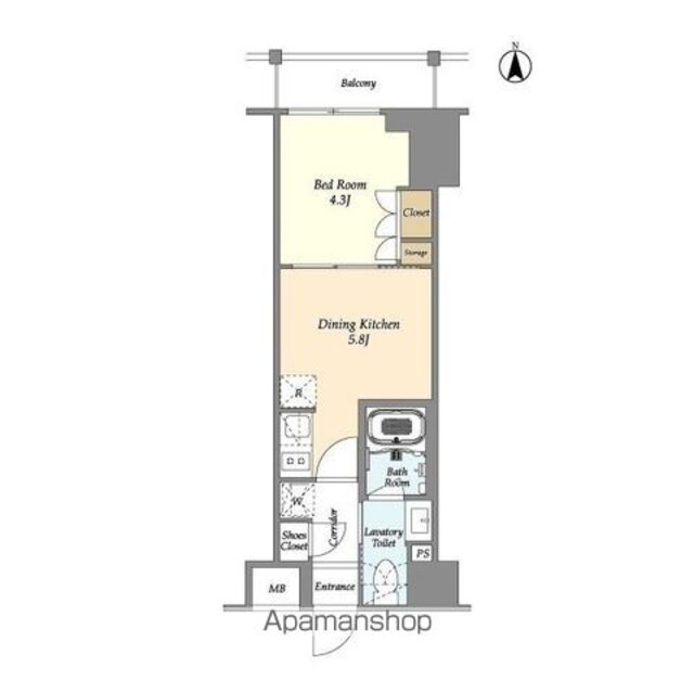アジュールテラス東陽町[1DK/25.7m2]の間取図