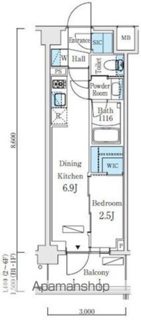 リビオメゾン東北沢[1DK/25.43m2]の間取図