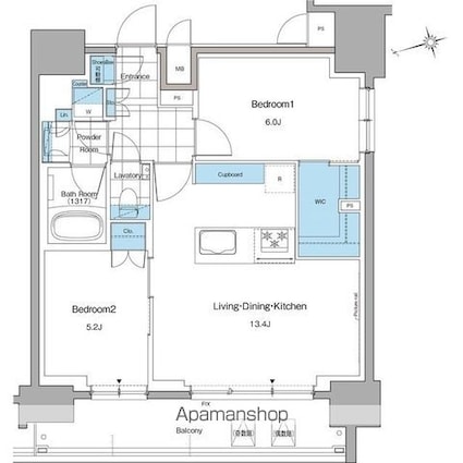ルフォンプログレ本郷三丁目[2LDK/56.8m2]の間取図