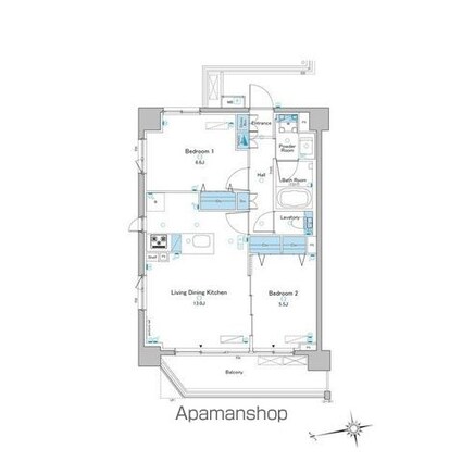 ルフォンプログレ赤羽[2LDK/55.68m2]の間取図