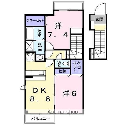 グレイスフルＢ[2DK/56.99m2]の間取図