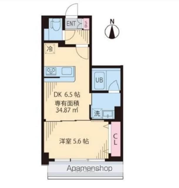 東京都中野区中野３丁目[1DK/34.87m2]の間取図