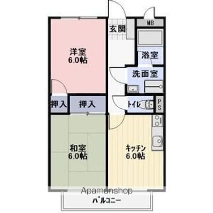 Ｓｕｒｐｌｕｓ　Ｔｗｏサンライズ石川[2DK/44.75m2]の間取図