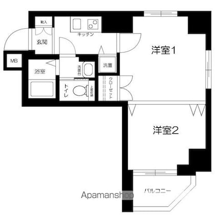 東京都台東区上野１丁目[2K/31.19m2]の間取図