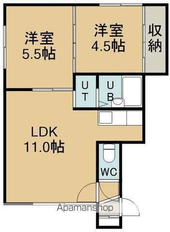 函館市 2階建 築39年の間取り写真