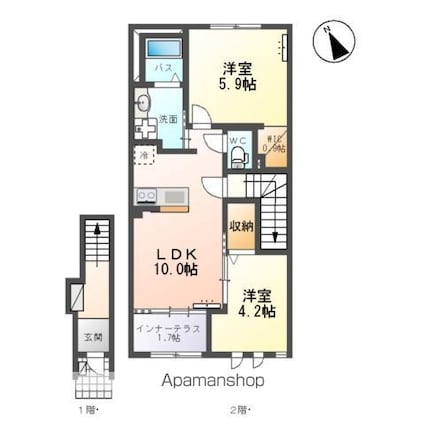 クレストコートⅡ[2LDK/53.8m2]の間取図