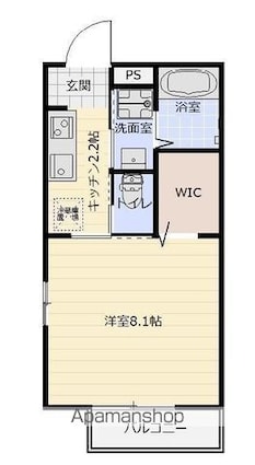 ハーヴィーズ　クレッセント[1K/26.49m2]の間取図