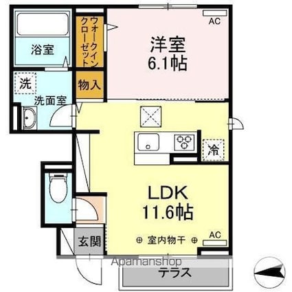 東京都昭島市宮沢町２丁目[1LDK/42.38m2]の間取図