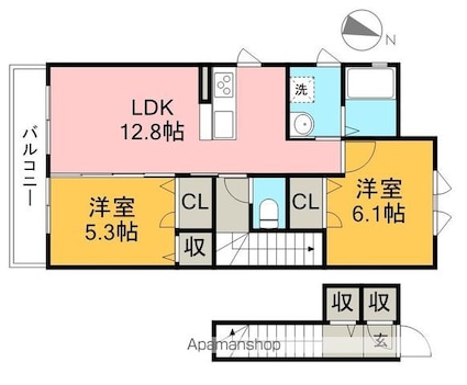 シャーメゾン桜[2LDK/63.42m2]の間取図