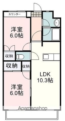 グランポワールⅠ[2LDK/52.25m2]の間取図