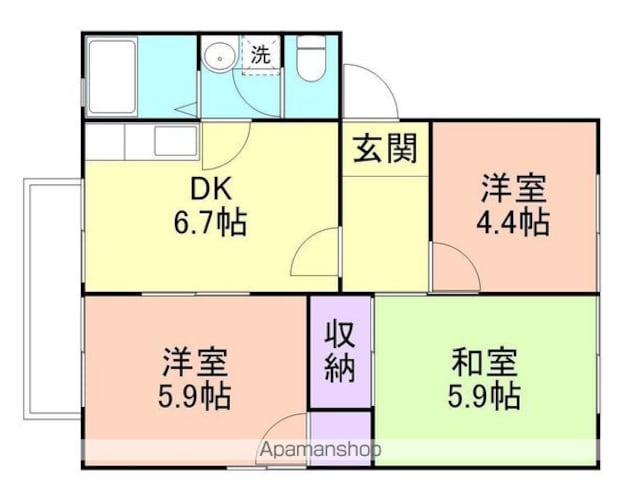 和歌山県和歌山市小雑賀２丁目[3DK/50.9m2]の間取図