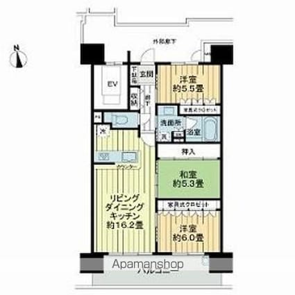 サーパス徳島中央公園南[3LDK/75.98m2]の間取図