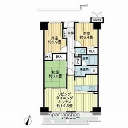 愛媛県松山市祝谷３丁目[3LDK/71.7m2]の間取図