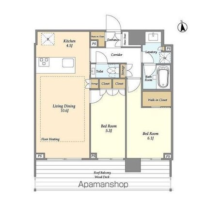 オアーゼ新宿市谷薬王寺[2LDK/61.02m2]の間取図