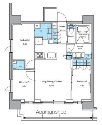 ルフォンプログレ上野御徒町[3LDK/64.39m2]の間取図