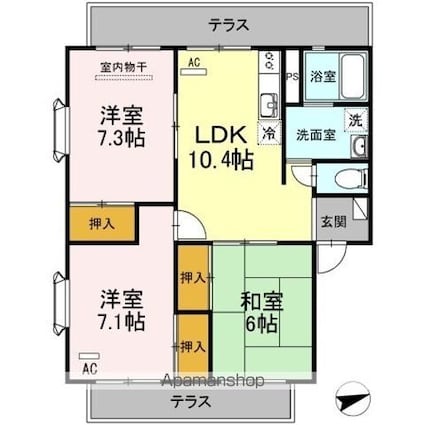 リシェスマツイＢ棟[3LDK/66.7m2]の間取図