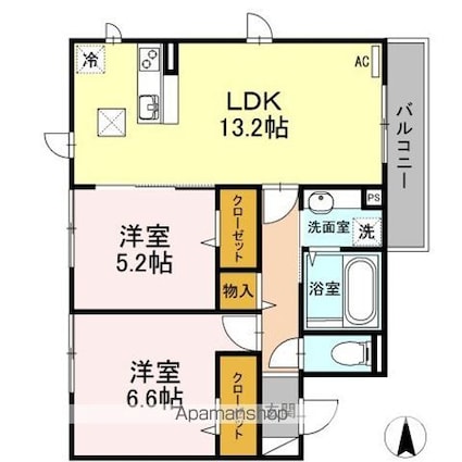 ゼファーコートⅡ[2LDK/59.34m2]の間取図