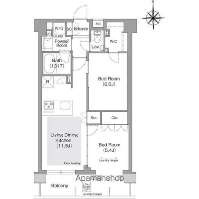 東京都文京区目白台３丁目[2LDK/53.5m2]の間取図