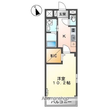 グランコスモＢ[1K/34.32m2]の間取図