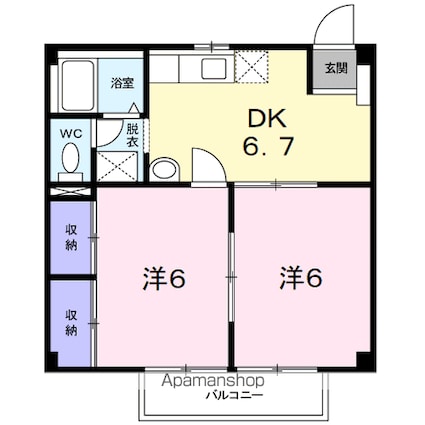 アクアヒルズⅠ[2DK/40.57m2]の間取図