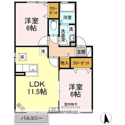 リレーション　Ｂ[2LDK/53.44m2]の間取図