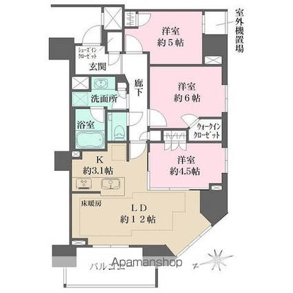 ザ・パークハウス上前津フロント[3LDK/71.48m2]の間取図