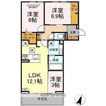 リシェスみのり台　Ａ・Ｂ・Ｃ　Ｂ棟[3LDK/63.43m2]の間取図