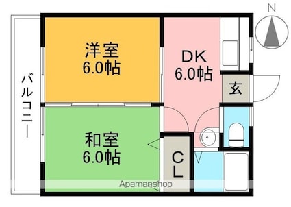 レジデンスマルミツ[2DK/39.6m2]の間取図