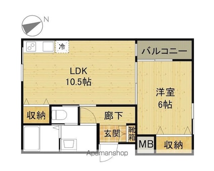 バンブーハウス[1LDK/40.25m2]の間取図