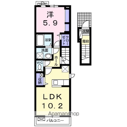 ウィステリアサカキ[1LDK/44.66m2]の間取図