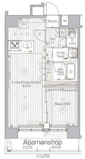 ミライズ東京ＥＡＳＴアネックス[1LDK/40.8m2]の間取図