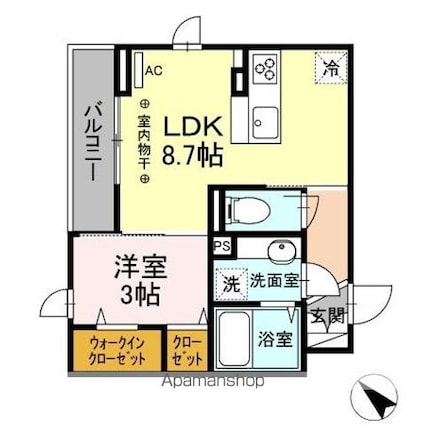 ソレール西久保[1LDK/31.59m2]の間取図