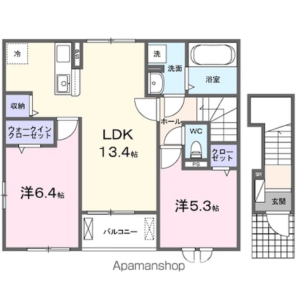 Ｙフォレスト長浜Ｂ[2LDK/59.16m2]の間取図