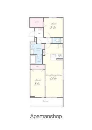 ＬＵＣＩＥ　ＴＳＩＩ（ルシエ　ティエスツー）[2LDK/59.09m2]の間取図