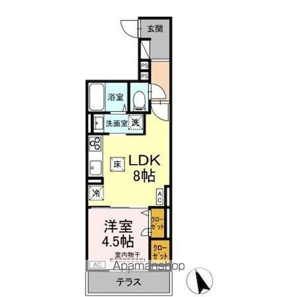 ＡｓｓｅｔーＣｏｕｒｔ立川富士見町Ｂ[1LDK/34.03m2]の間取図