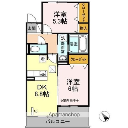 ベルコモンズ森合[2DK/50.2m2]の間取図