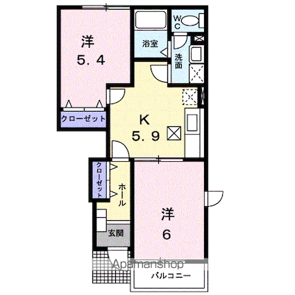 オアゾ芦水館Ａ[2K/42.77m2]の間取図
