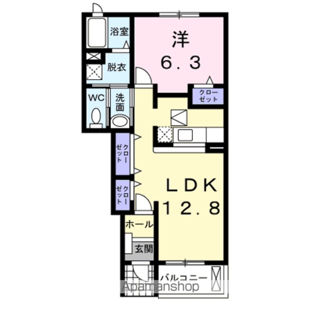 サンヴィレッジ豊岡２[1LDK/46.49m2]の間取図